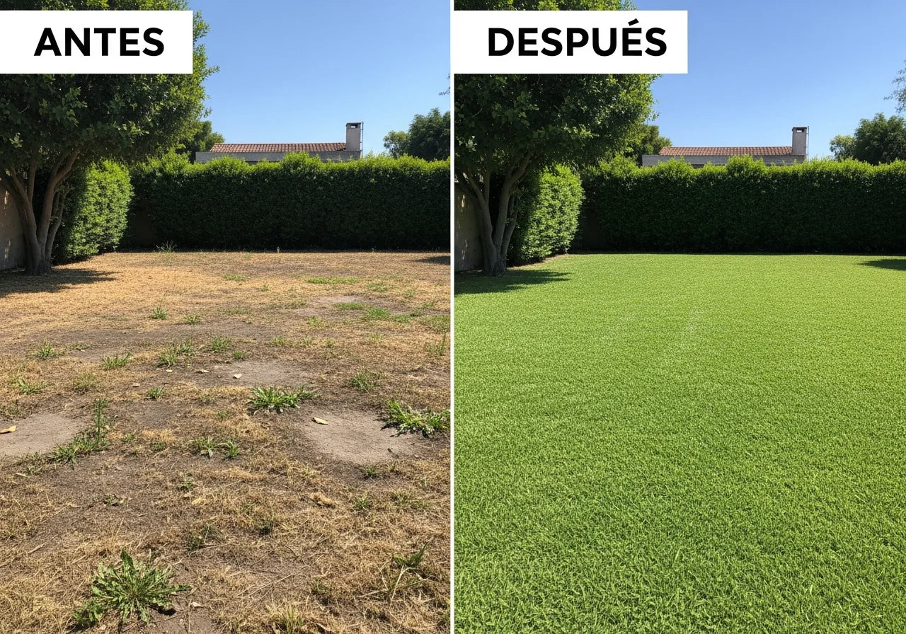 Antes y Después — Jardín recuperado con Semillas de Césped Premium
